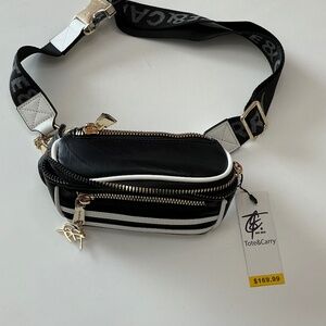 NWT Tote & Carry eco friendly vegan leather waist bag black white and gold